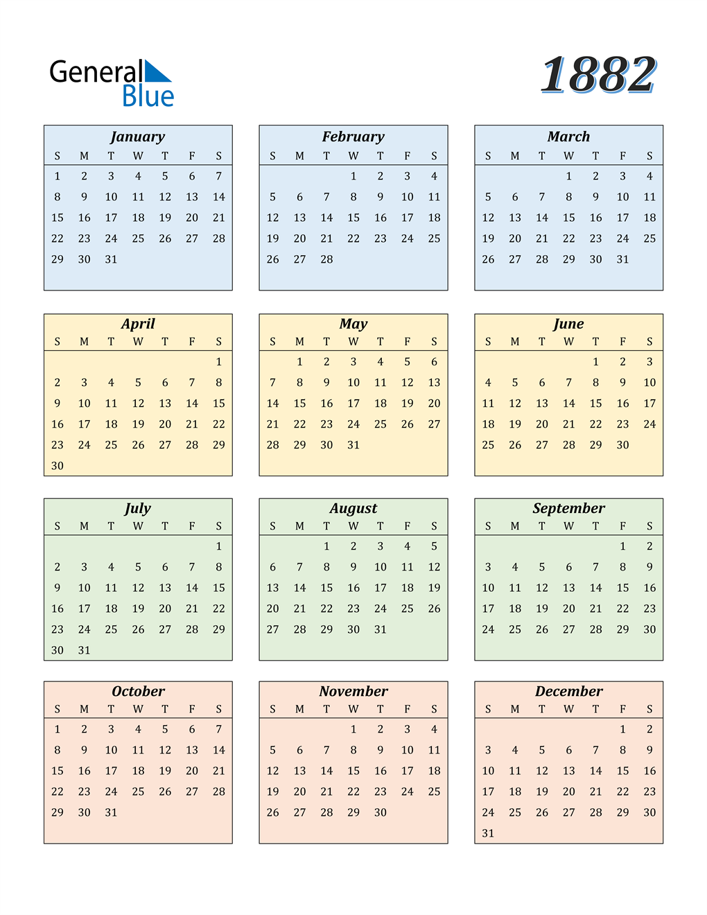 1882 Calendar (PDF, Word, Excel)