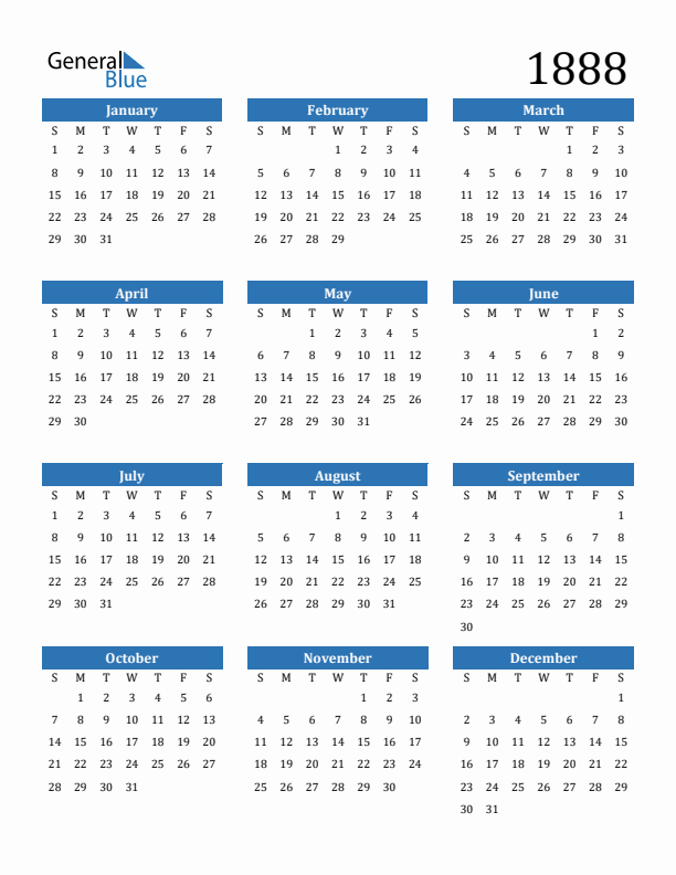1888 Calendar