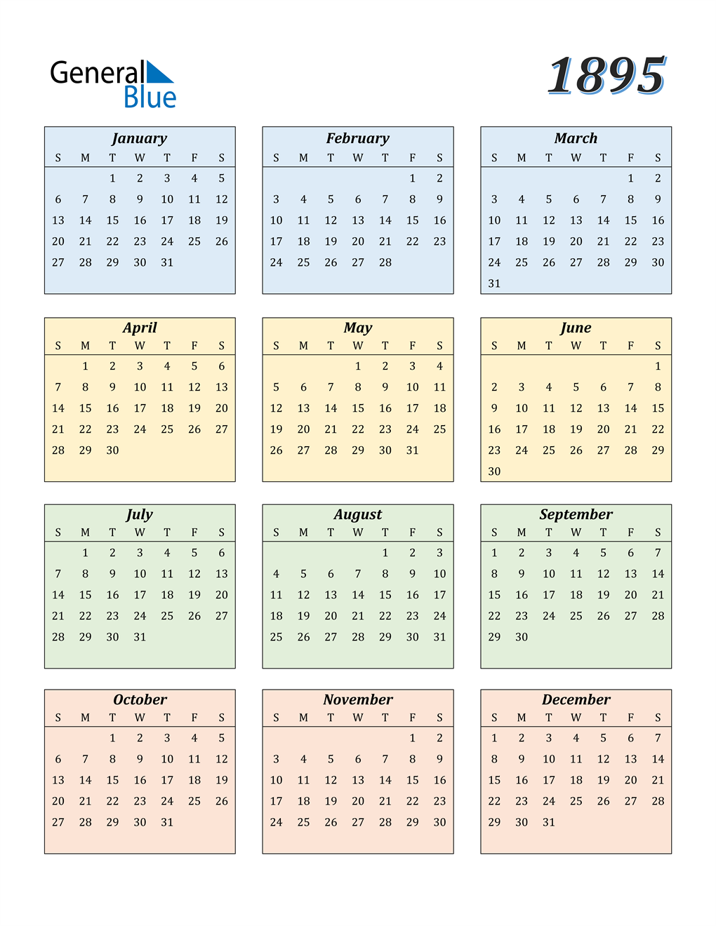 1895 Calendar Pdf Word Excel