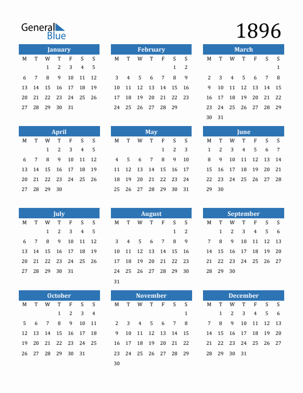 1896 Calendar