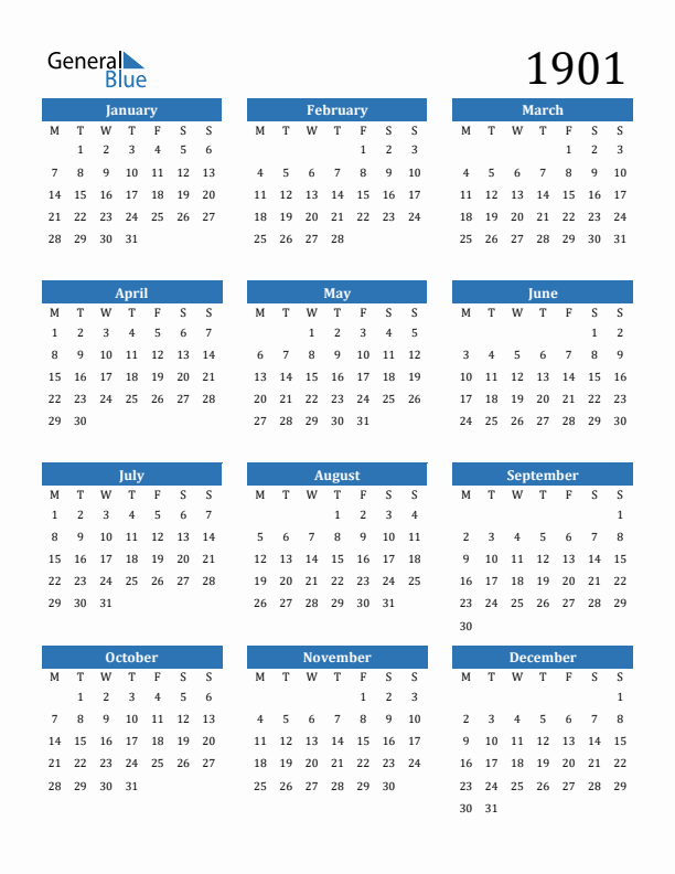 1901 Calendar
