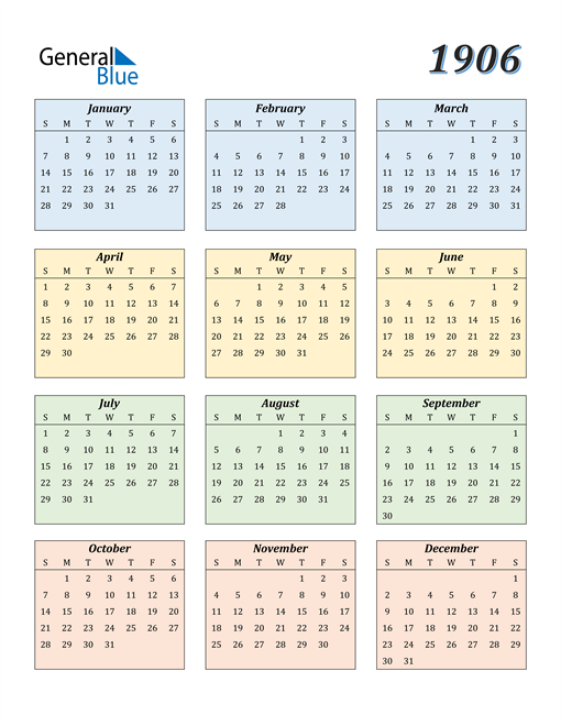 1906 Calendar (PDF, Word, Excel)