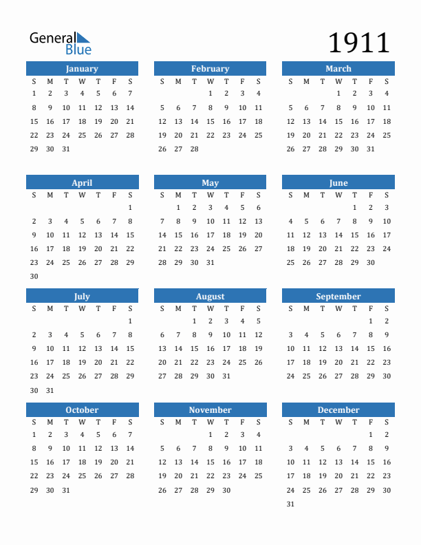 1911 Calendar