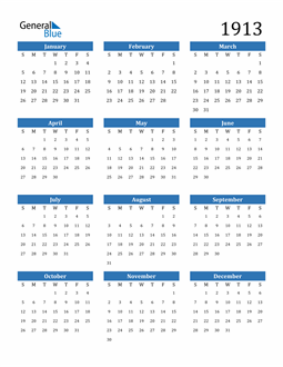 1913 Calendar (PDF, Word, Excel)