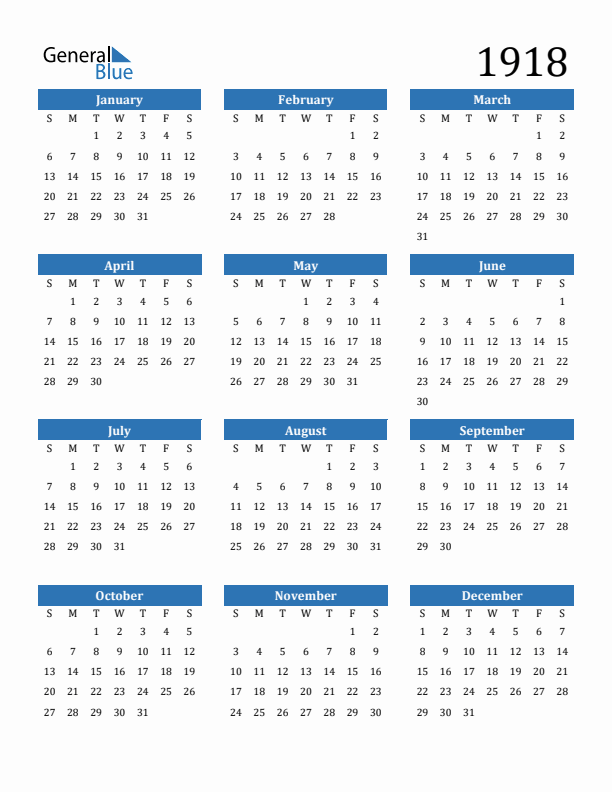 1918 Calendar
