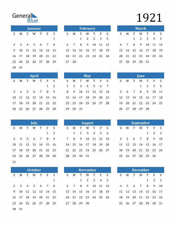 1921 Calendar
