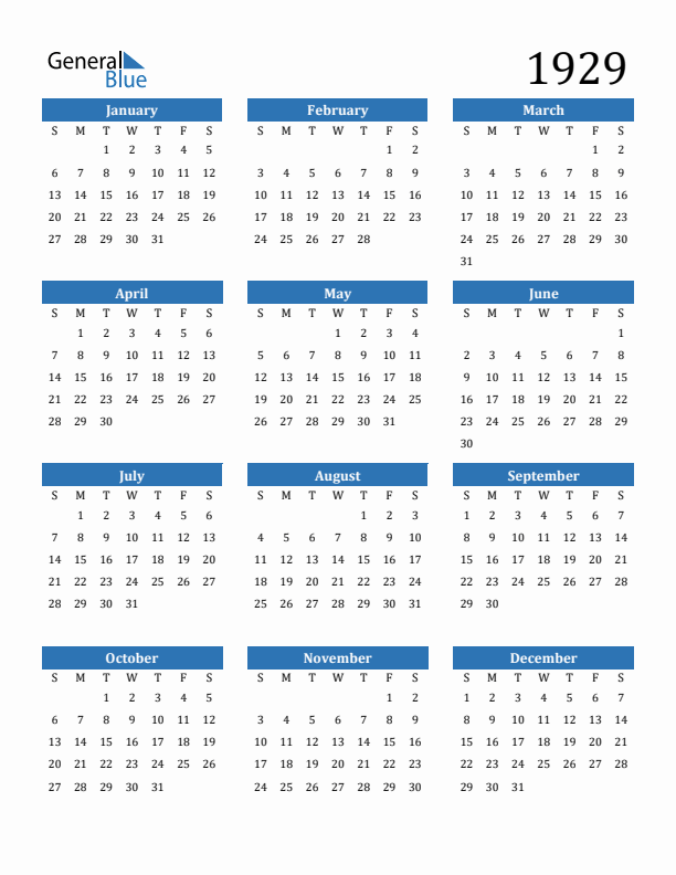 1929 Calendar
