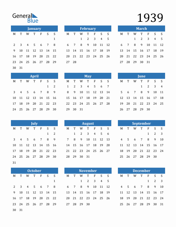 1939 Calendar