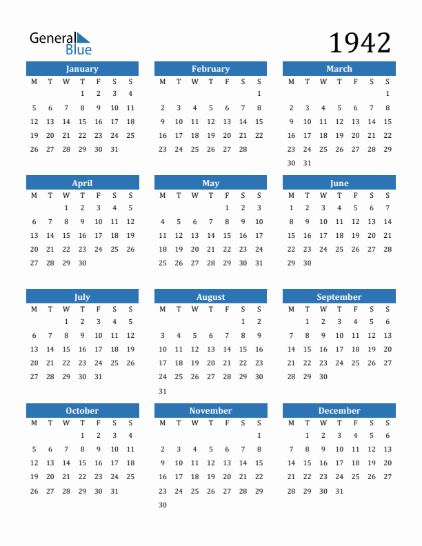 1942 Calendar