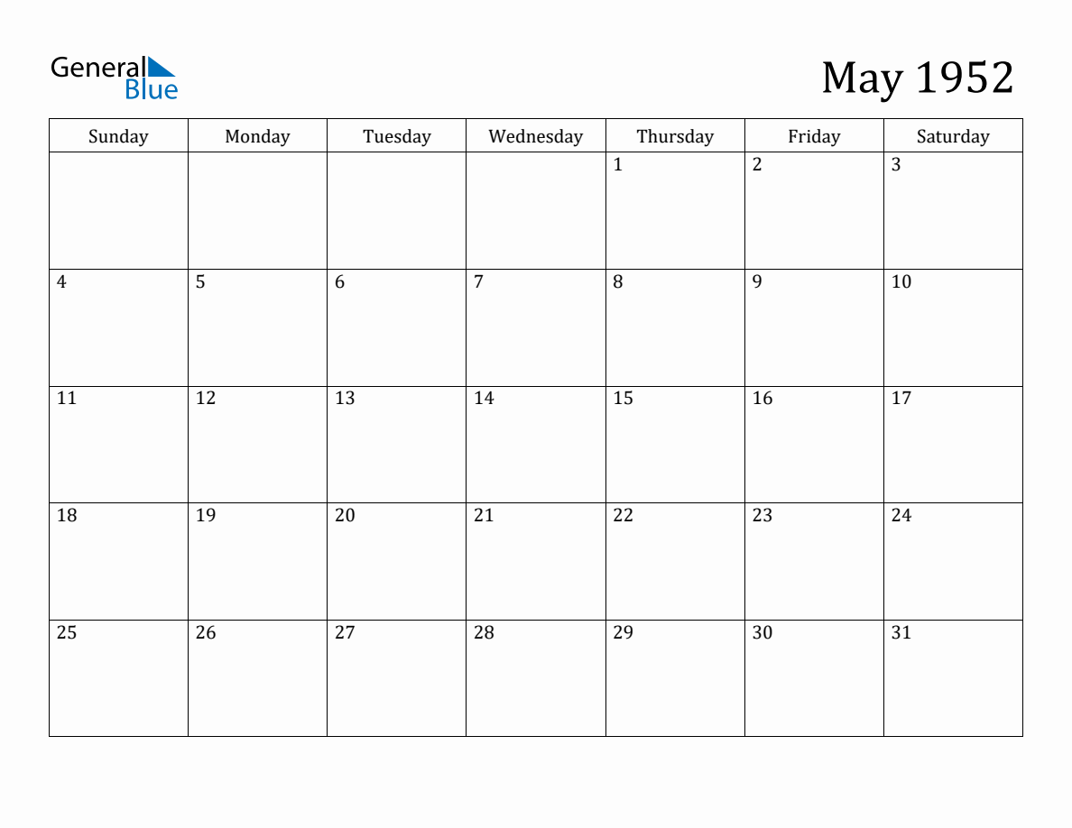 may-1952-monthly-calendar