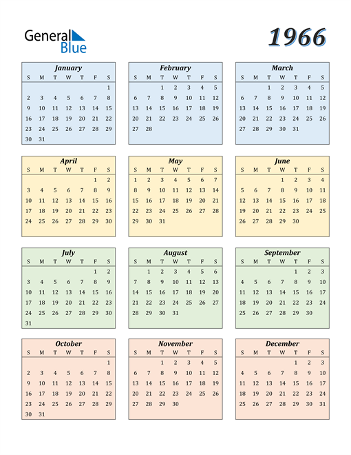 1966 Calendar (PDF Word Excel)