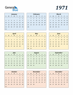 1971 Calendar (PDF Word Excel)
