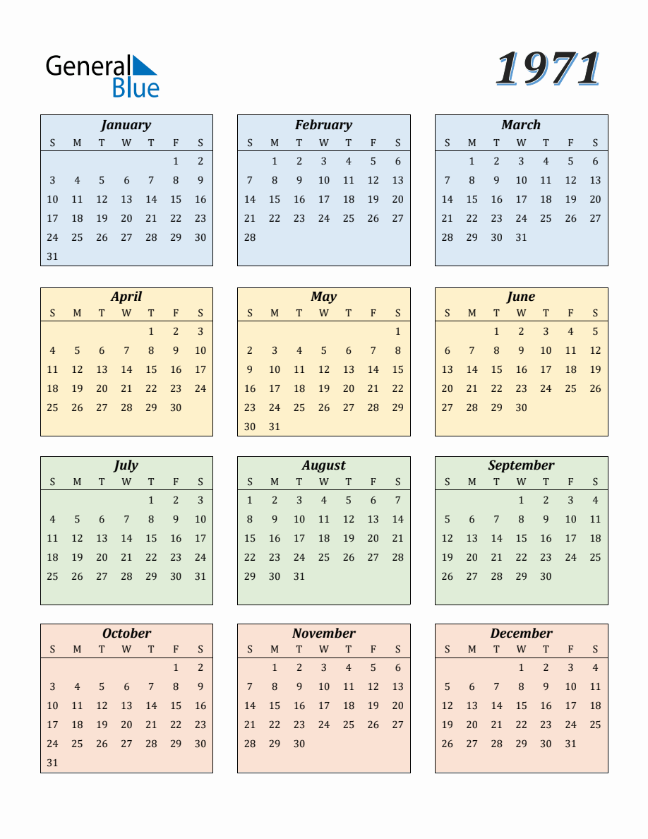 Calendar for Year 1971