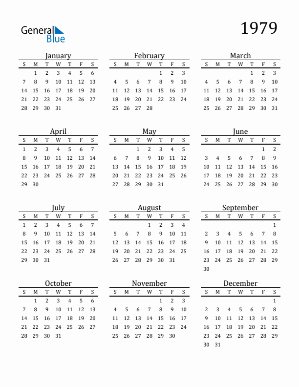 Free Printable Calendar 1979