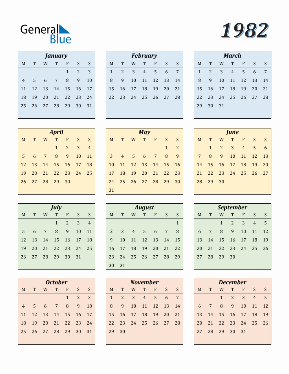 Calendar for Year 1982