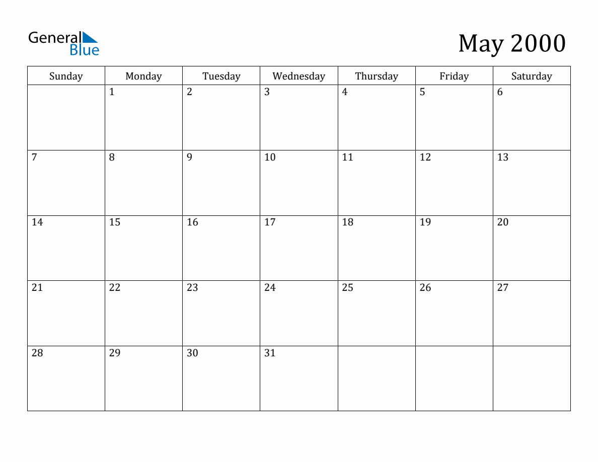 May 2000 Monthly Calendar