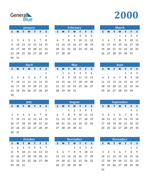 2000 Year Calendar
