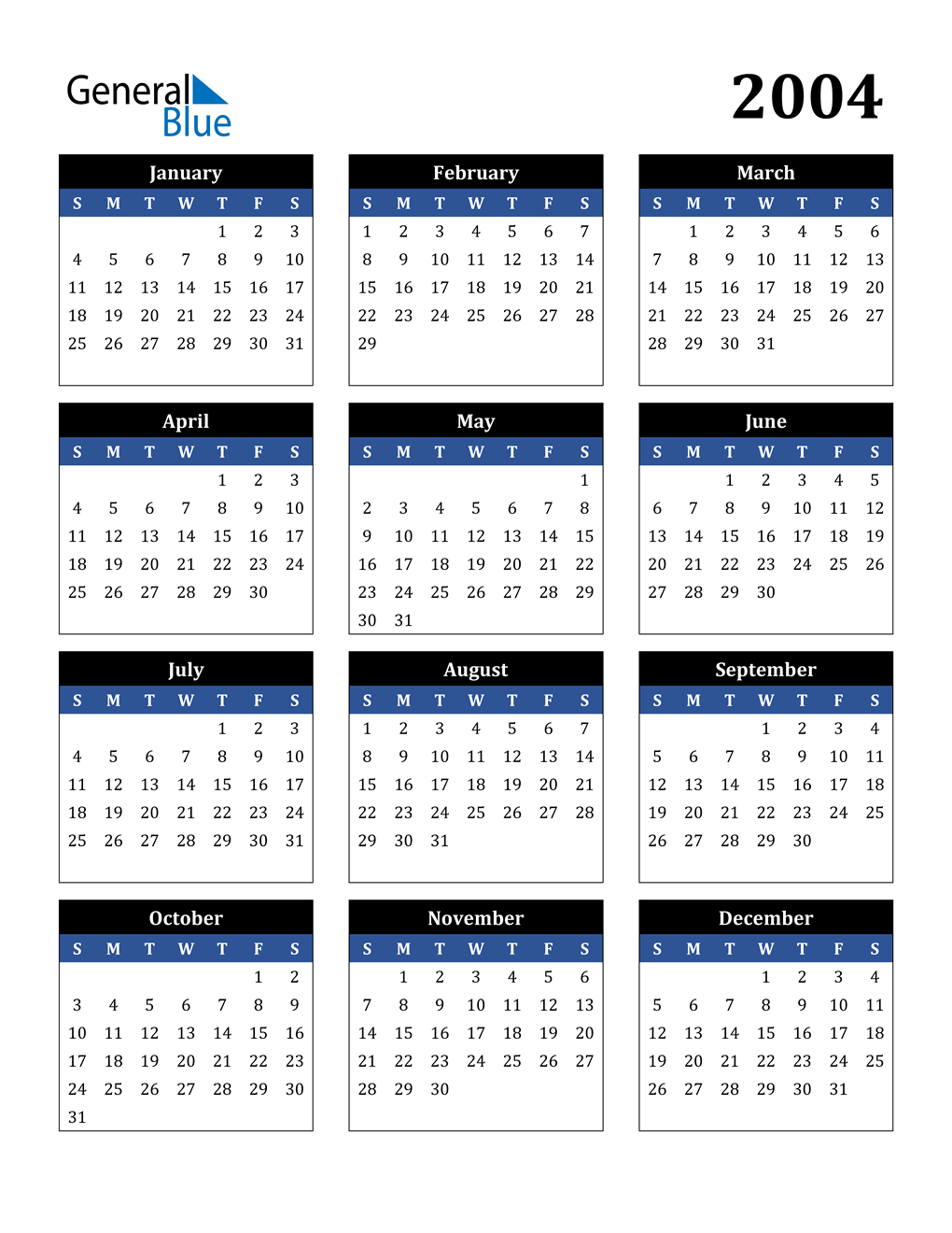 2004 Printable Calendar Printable World Holiday