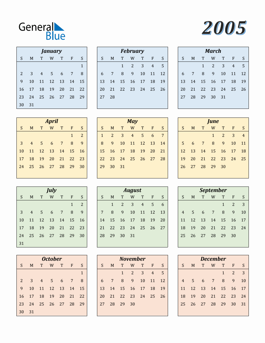 Calendar for Year 2005