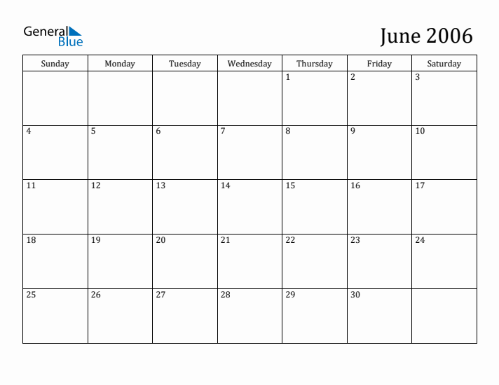 June 2006 Monthly Calendar (PDF Word Excel)