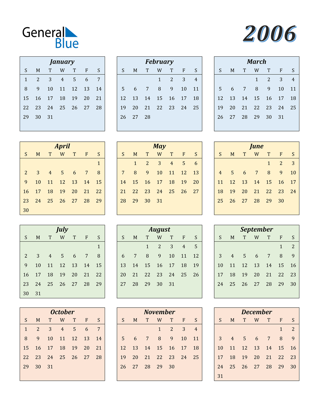 2006 Calendar Pdf Word Excel