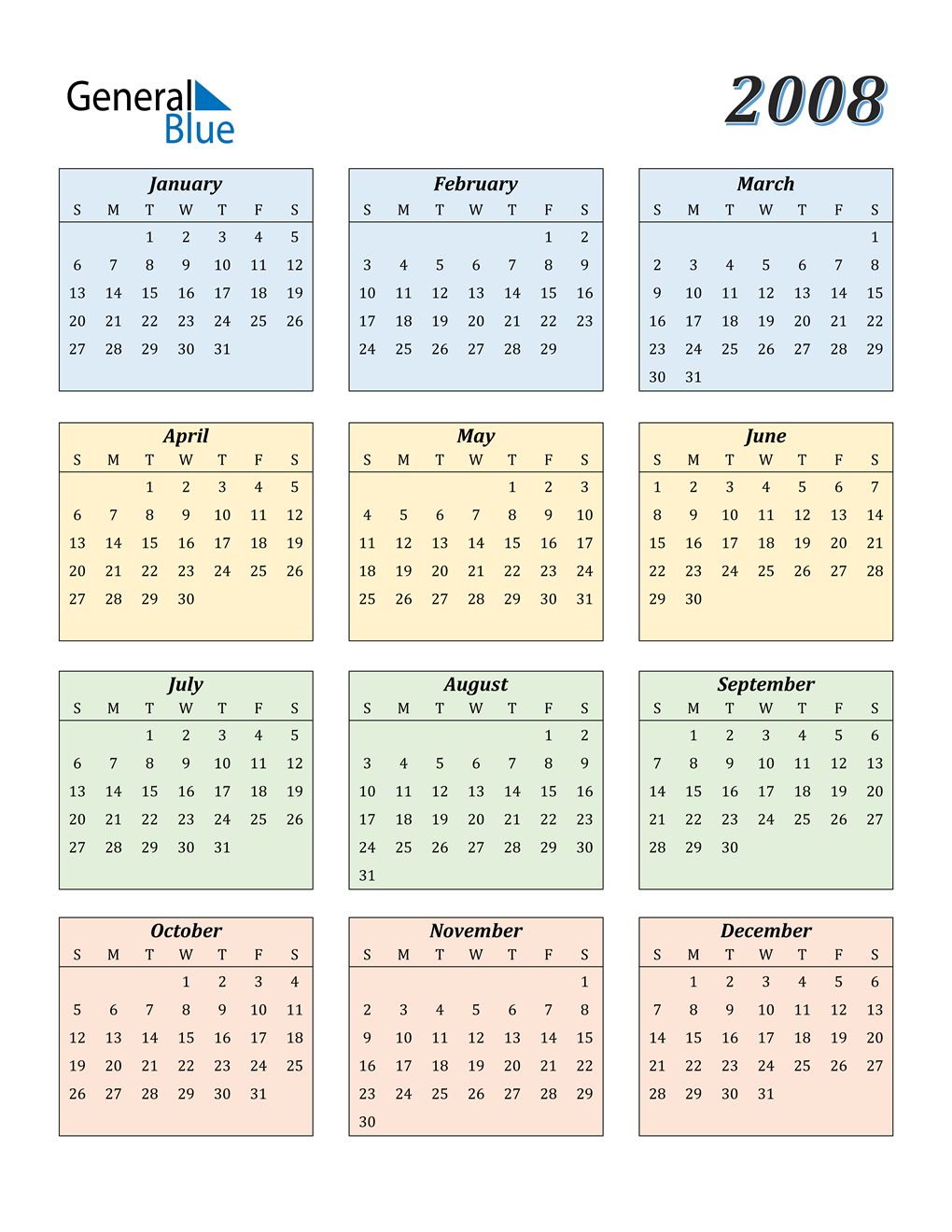 2008 Calendar Pdf Word Excel