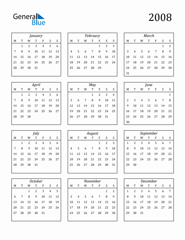 Blank Calendar 2008