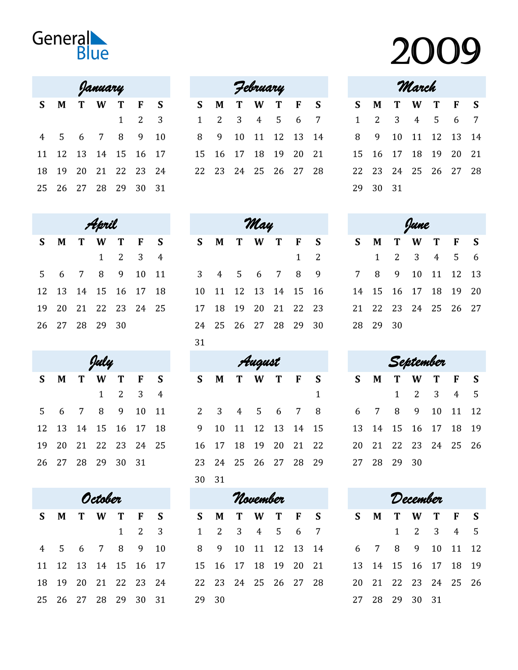2009 Calendar Pdf Word Excel