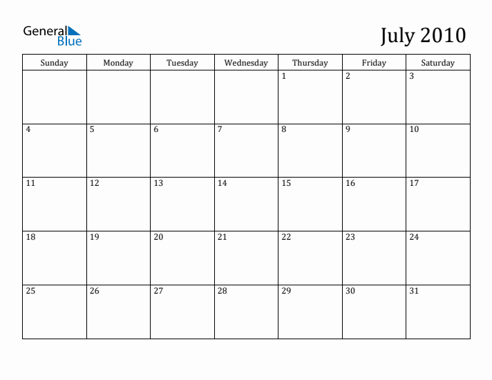 July 2010 Monthly Calendar (PDF Word Excel)