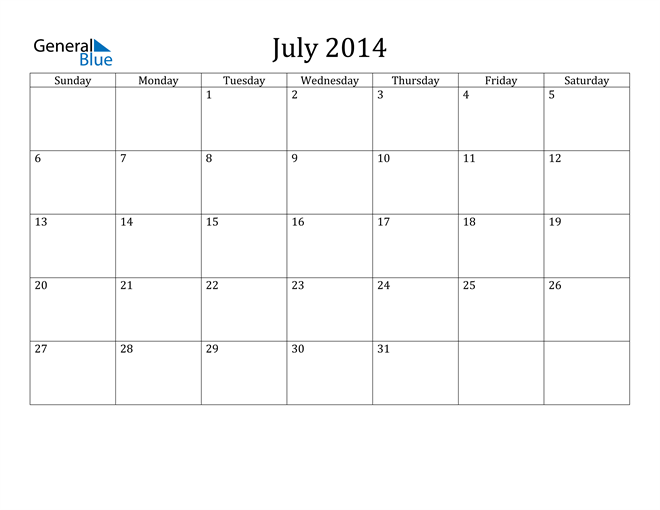 July 2014 Calendar - PDF Word Excel