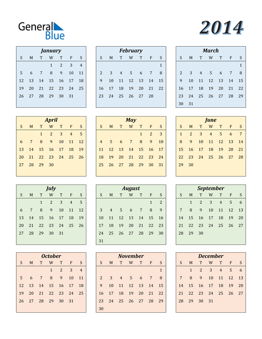 Calendar for 2014