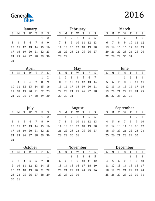 Free Printable Calendar 2016