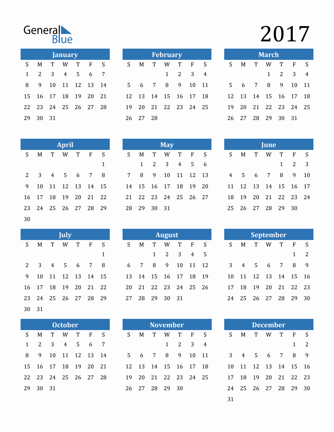 Free 2017 Calendars in PDF, Word,