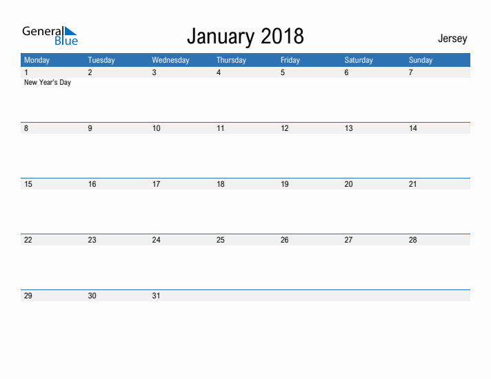 Fillable January 2018 Calendar