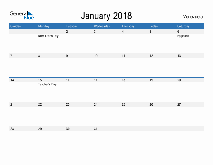 Fillable January 2018 Calendar