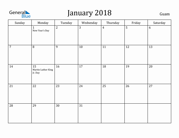 January 2018 Calendar Guam