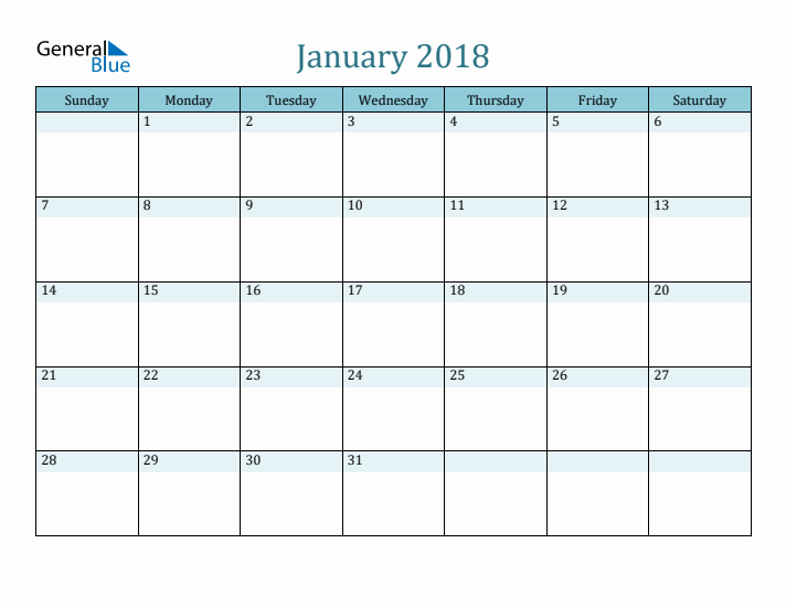 January 2018 Printable Calendar