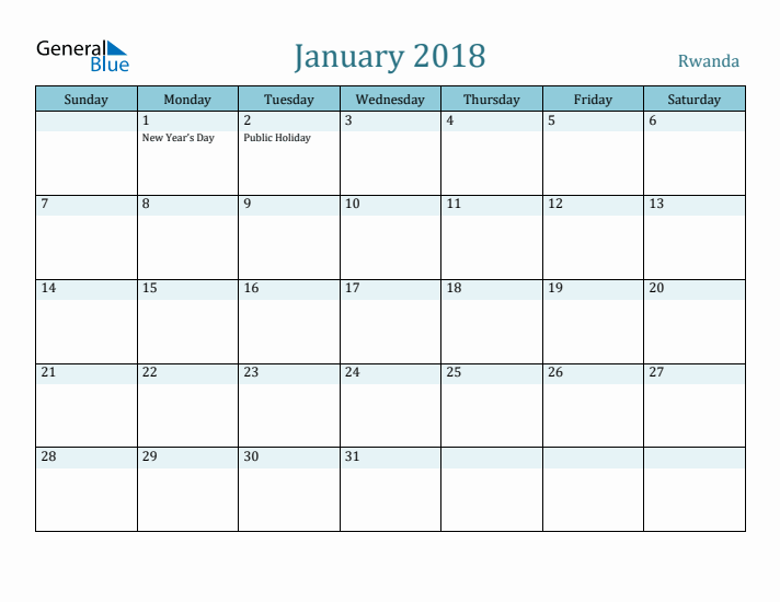January 2018 Calendar with Holidays
