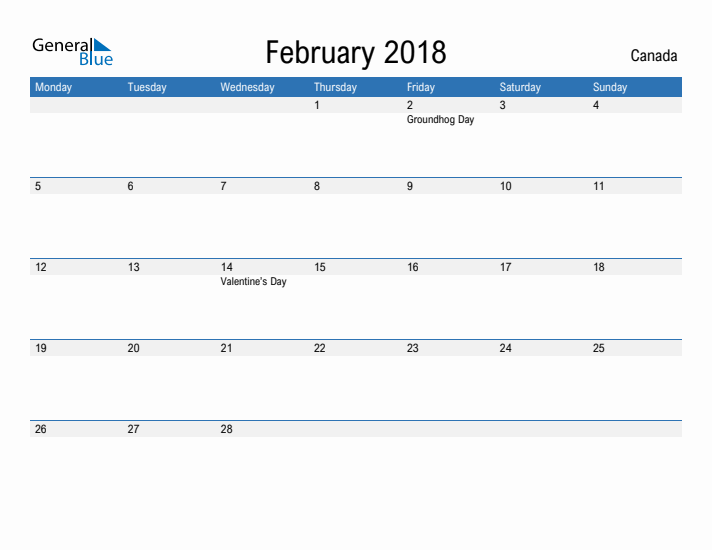 Fillable February 2018 Calendar