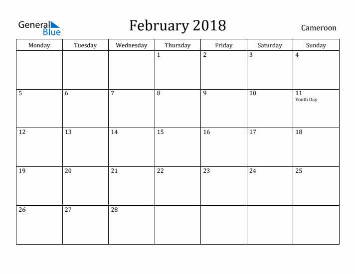 February 2018 Calendar Cameroon