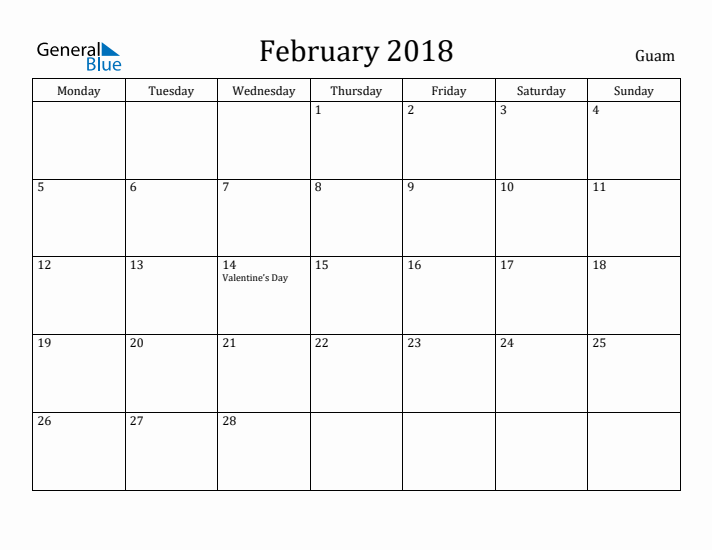 February 2018 Calendar Guam