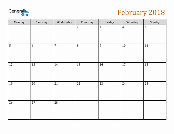 Editable February 2018 Calendar