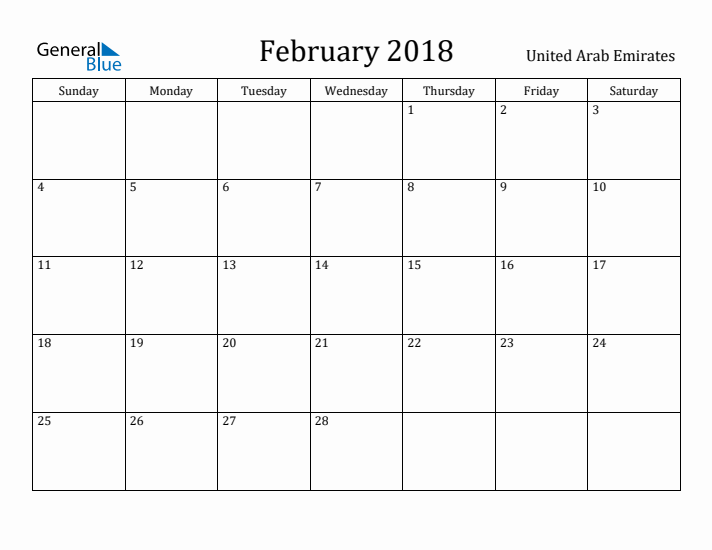 February 2018 Calendar United Arab Emirates