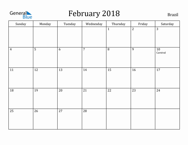 February 2018 Calendar Brazil
