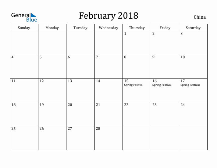 February 2018 Calendar China