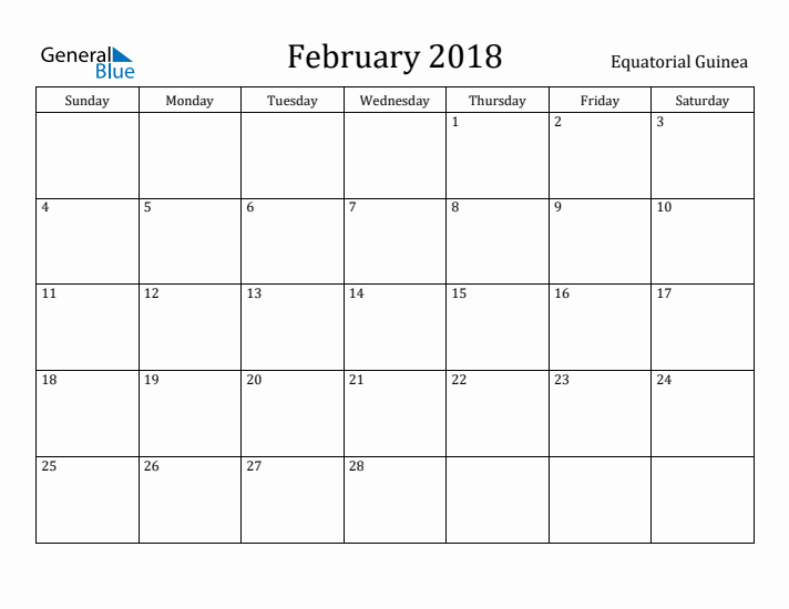 February 2018 Calendar Equatorial Guinea