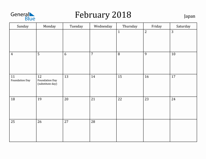 February 2018 Calendar Japan