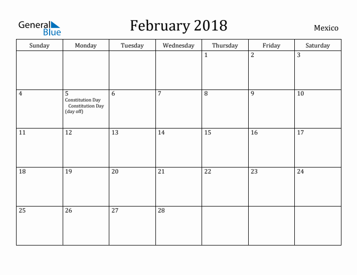 February 2018 Calendar Mexico