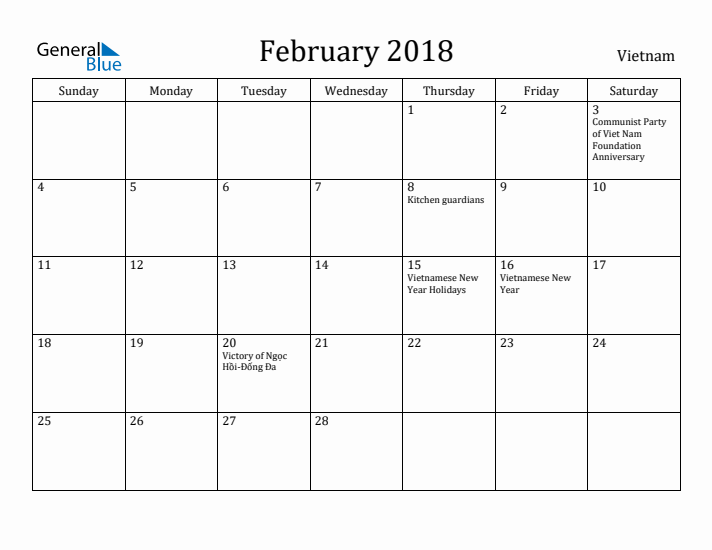 February 2018 Calendar Vietnam