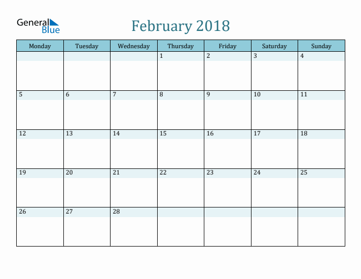 February 2018 Printable Calendar